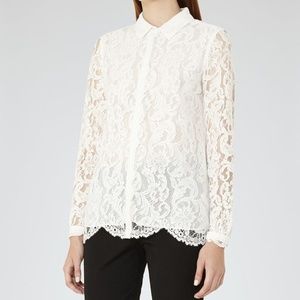 REISS Ivory Yasmina Lace Blouse